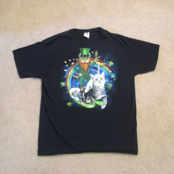 Fruit of the Loom Tops - 🍀 Unicorn Cat Leprechaun Cat Graphic T-Shirt